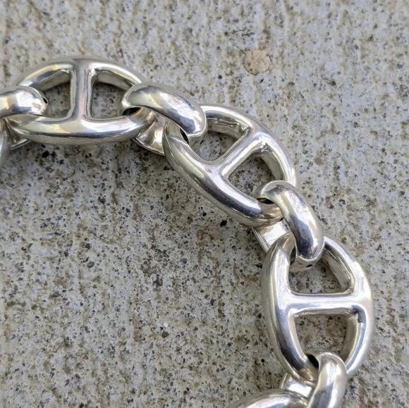 Vintage Sterling Silver Bracelet 8 Anchor Mariner Hollow Puffy 8